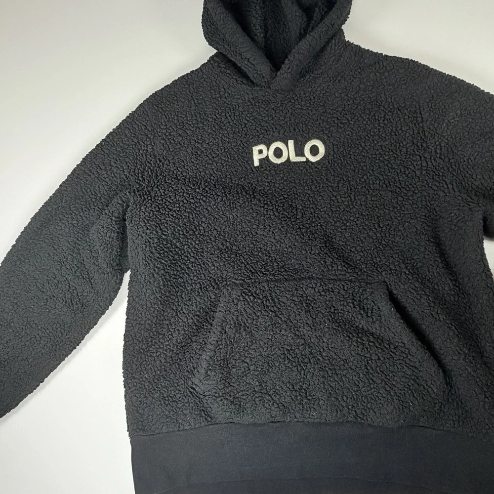 Polo Ralph Lauren Sherpa Fleece Hoodie Mens M Navy Embroidered‎ Logo Heavy Wear